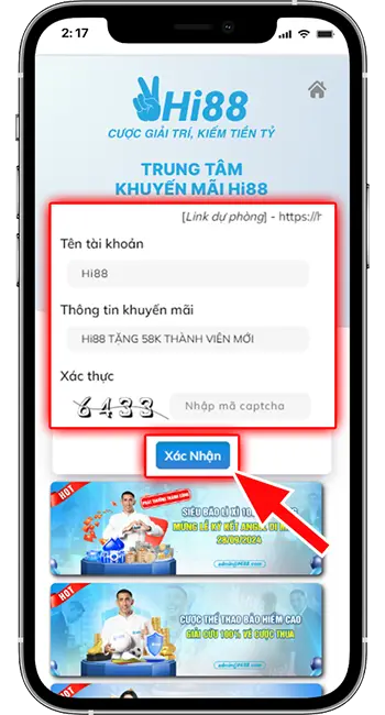 Bước 2: Nhập TÊN ĐĂNG NHẬP chọn mã khuyến mãi "KM58" và nhập MÃ XÁC THỰC.